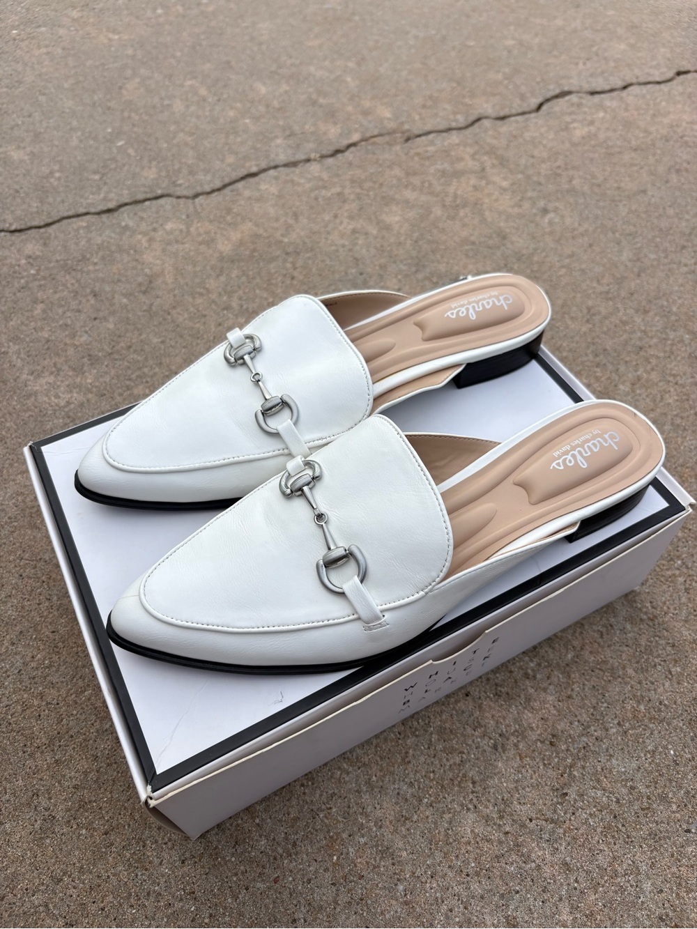 White Leather Slip-On Mule Loafers